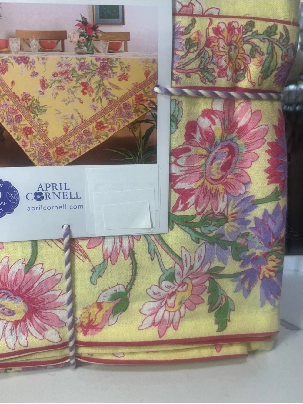 April Cornell Border Tablecloth Wildflowers Yellow 60” x 102” 100% Cotton NWT
